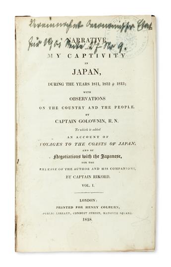 TRAVEL  GOLOVNIN, VASILIJ MIKHAILOVICH. Narrative of My Captivity in Japan, during the Years 1811, 1812 & 1813.  2 vols.  1818